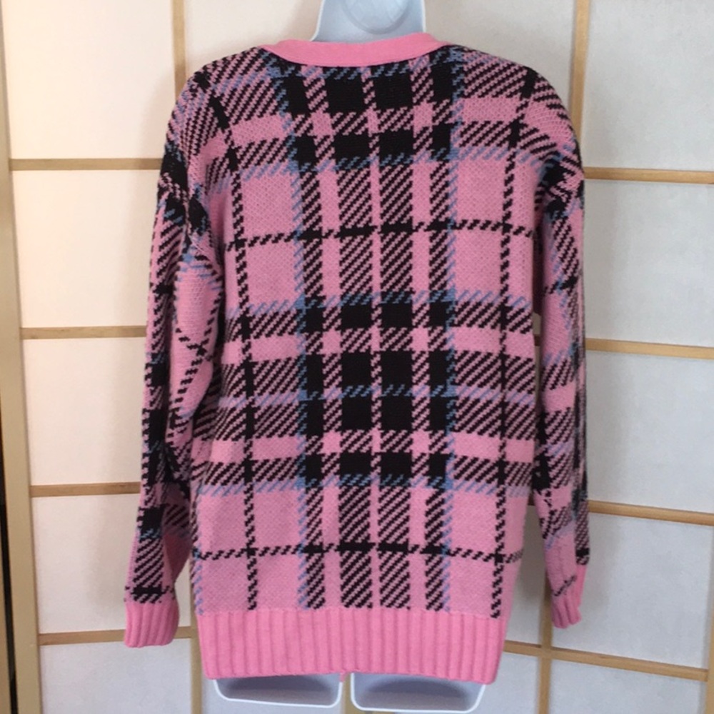 Forever 21 Pink/Black Plaid Cardigan Sweater Sz M - Picture 4 of 5